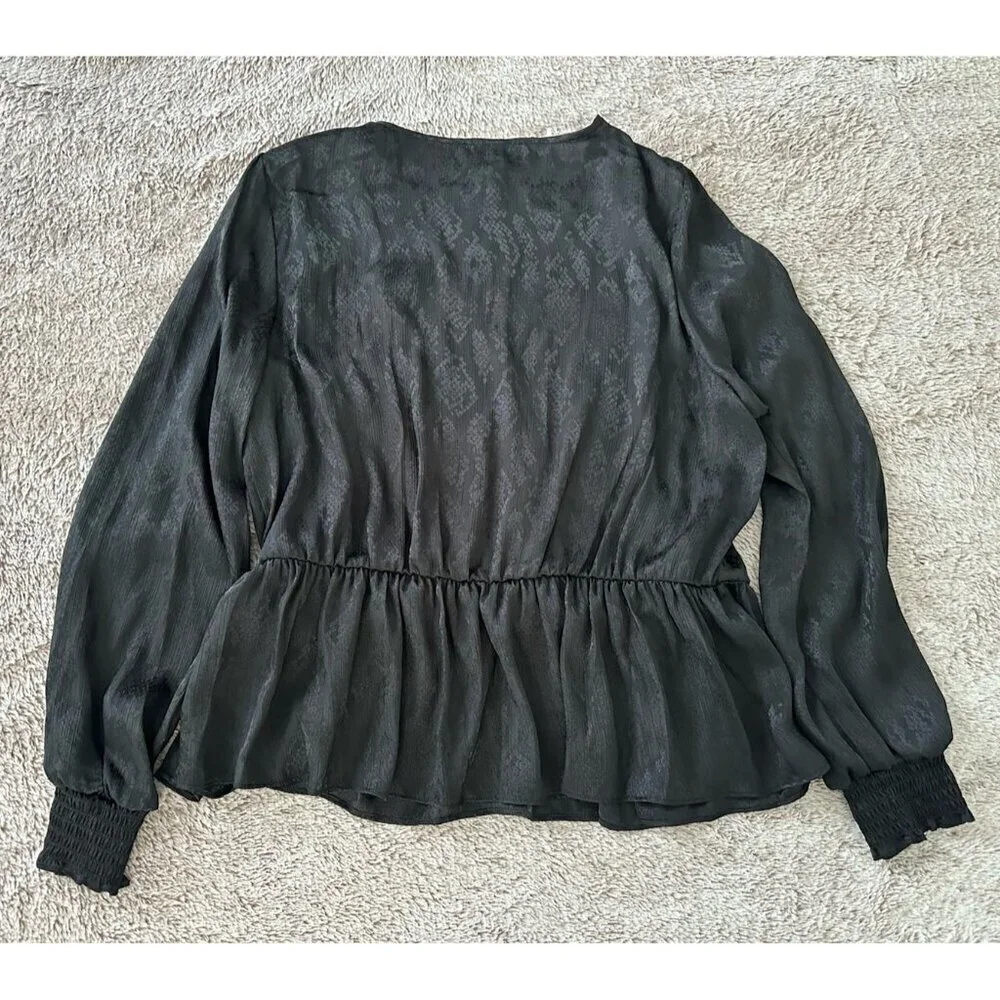 Michael Kors Women's Blouse Jacquard-Print Faux-Wrap Peplum Top XL NWOT